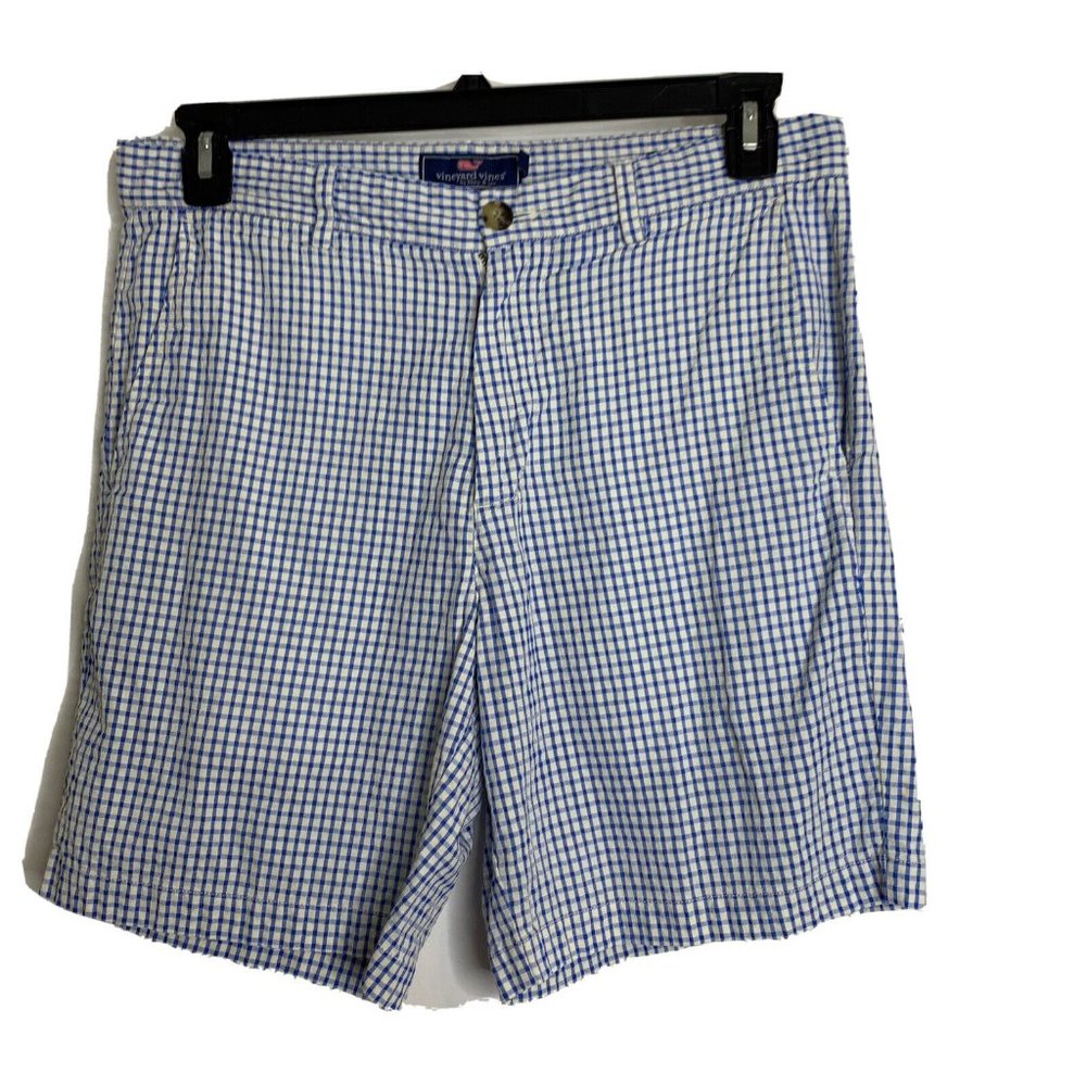Vineyard Vines Breaker Short Mens Size 32 Blue White Gingham Plaid Golf Preppy
